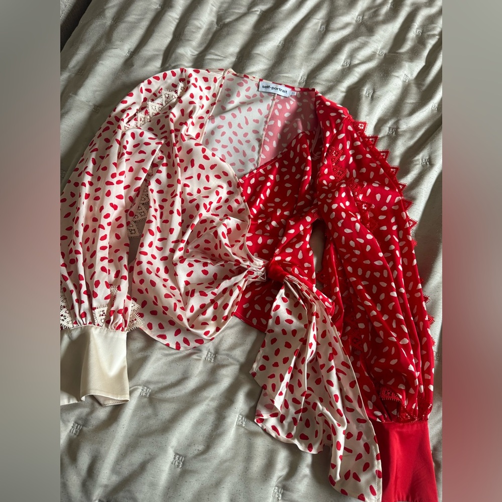 Authentic Self Portrait Satin Split Printed Polka… - image 1